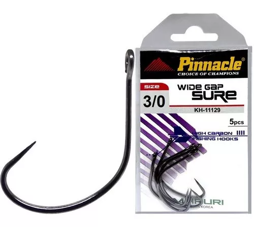 Anzol Wide Gap Sure KH-11129 - Nº 3/0 - Cartela c/ 5 Unidades - Pinnacle