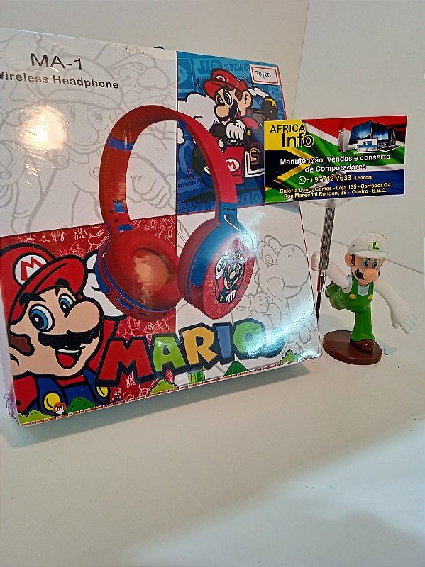 Fone Headset sem Fio Bluetooth Super Mario MA-1