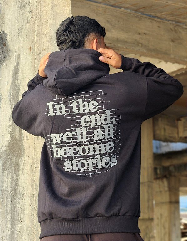 Moletom Canguru 2 Cabos estampa STORIES - Preto