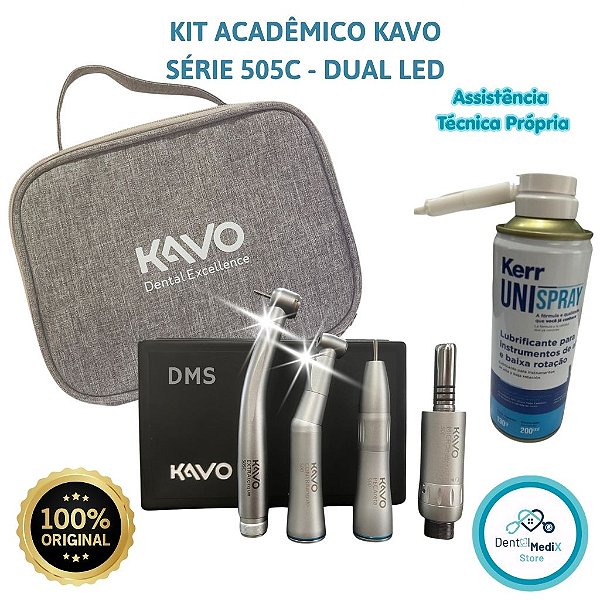 KIT ACADÊMICO ODONTOLÓGICO KAVO - Série 500 - Dual LED - COM BOLSA E LUBRIFICANTE UNISPRAY KAVO KERR