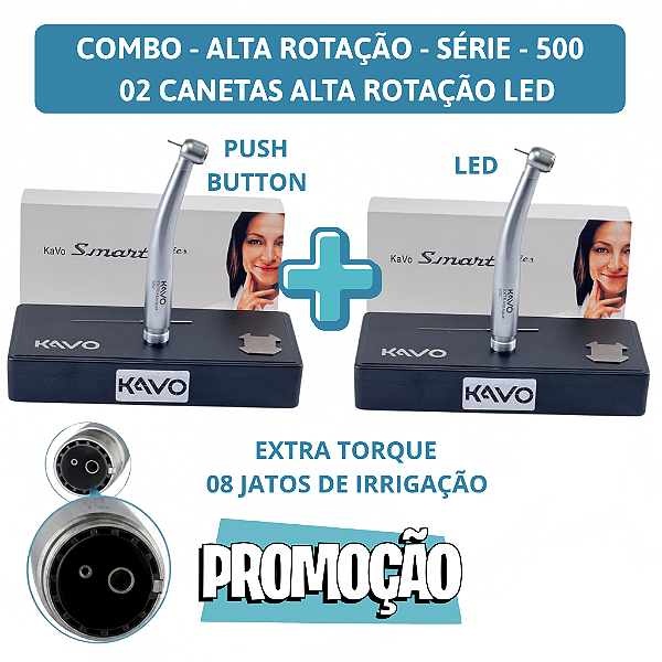 Combo 505 - 02 Canetas Alta Rotação série 505 LED EXTRA TORQUE DENTISTA ODONTO