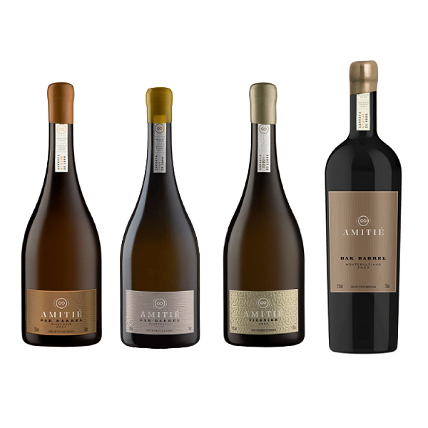 Kit Vinhos Amitie Oak Barrel 4 x 750 ml Com Caixa de Madeira