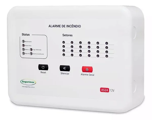 Central de alarme de incêndio - Convencional - 12 setores-24V - COM BATERIA