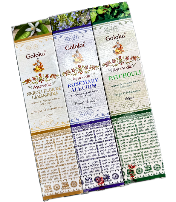 Incenso Massala Goloka Ayurvedic 15g Flor de Laranjeira Alecrim Patchouli - Diversos aromas