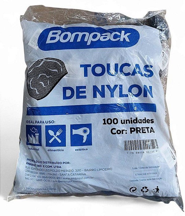 Touca Nylon Preta Bompack C/ 100