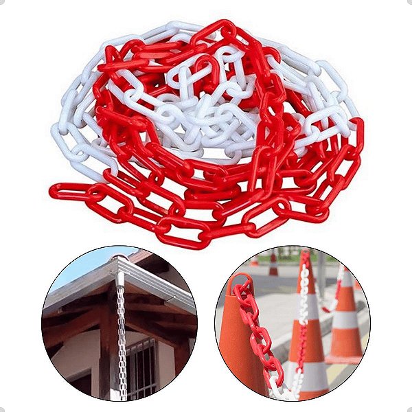 Corrente Plástica 10m 8mm Vermelho e Branco