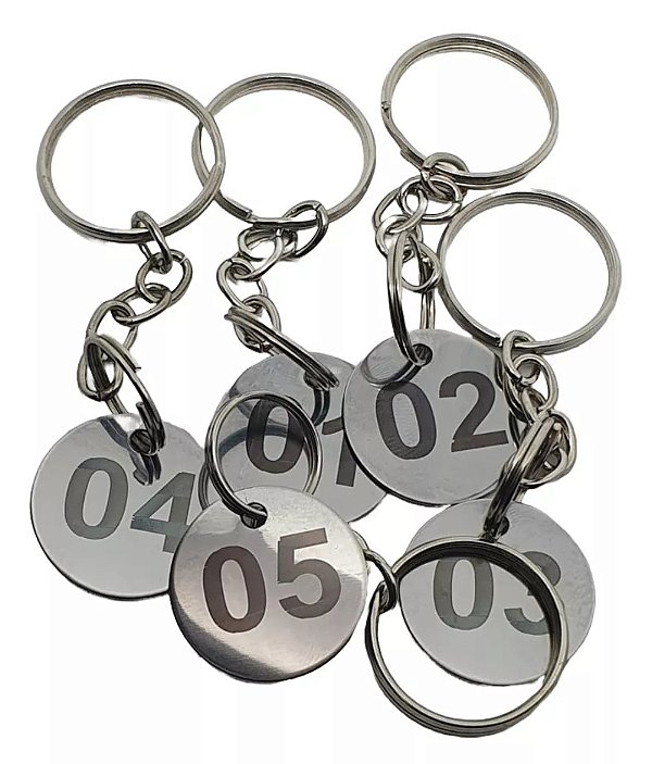 Chaveiro Inox Numerado Redondo - 20 Peças