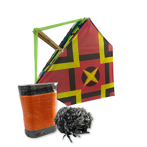 Kit Pacote de pipa mucha 45 cm + Rabiola 100 metros + Lata com 500 jardas de linha vera cruz