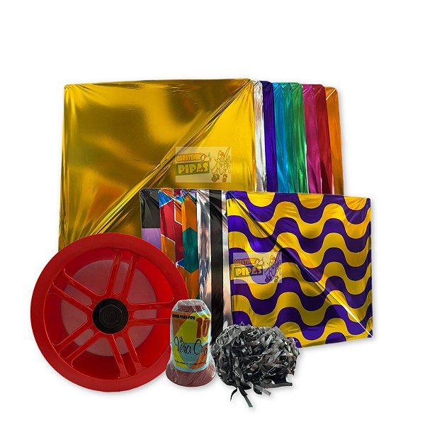 Kit Pacote de Flechinha pequena laminada 35x35 + Rabiola 100 metros + Carretilha de plástico média + Linha 500 jardas vera cruz.