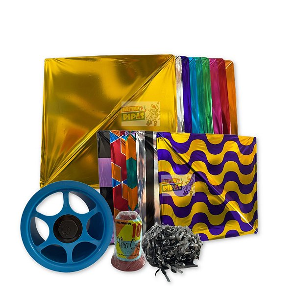 Kit Pacote de Flechinha pequena laminada 35x35 + Rabiola 100 metros + Carretilha de plástico pequena + Linha 500 jardas vera cruz.