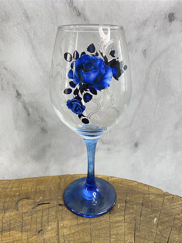 TAÇA LUXO AZUL PINTADA