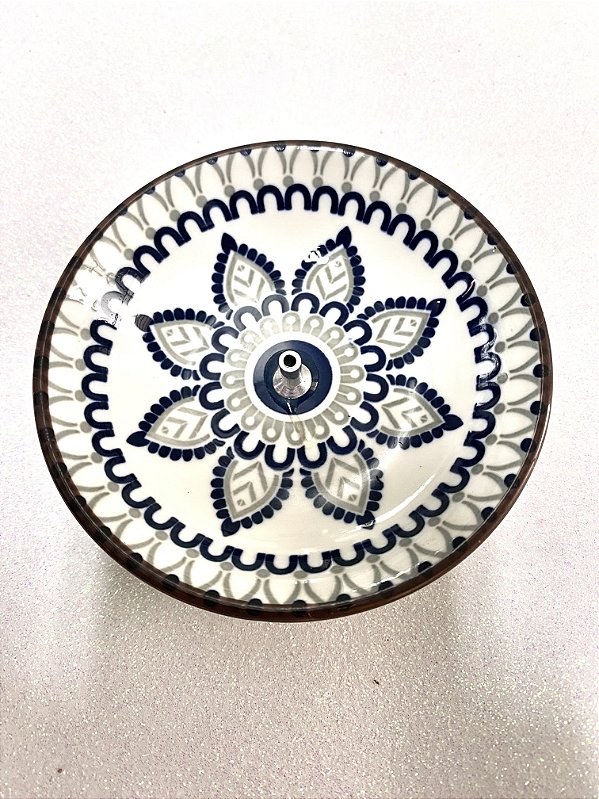 Incensário de Porcelana - Azul e Prata