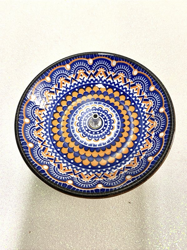 Incensário de Porcelana - Laranja e Azul