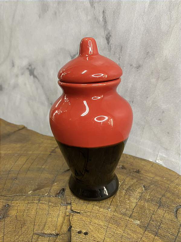 Quartinha de porcelana Sem Asa - 15cm - Vermelha/Preta