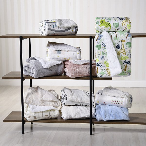 Manta Infantil Cobertor Bebe com Sherpa 100x75 Dupla Face Oportunity