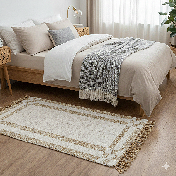 Tapete Passadeira Sala Quarto Lavavel Algodão Confy 80x150 Bege