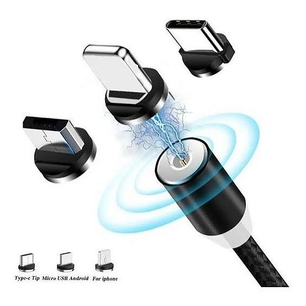 Cabo Magnetico Lightning 3 em 1 Micro Usb V8 Type C Iphone