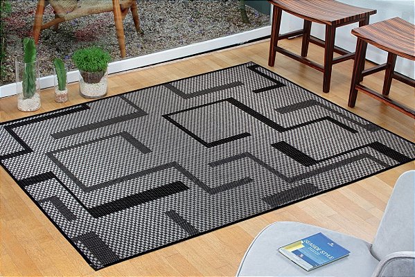 Tapete Sala Escritório 2,00x3,00 Antiderrapante Preto Sisal S586