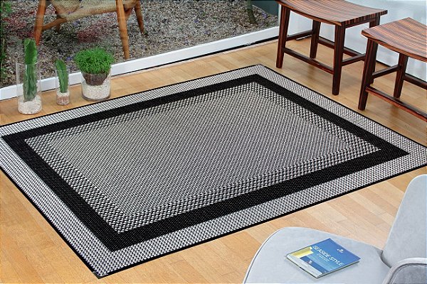 Tapete Sala Escritório 2,00x3,00 Antiderrapante Preto Sisal S587