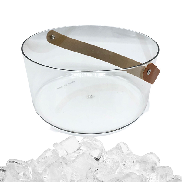 Balde de Gelo Acrílico Fruteira com Alça de Couro G 21x10,5