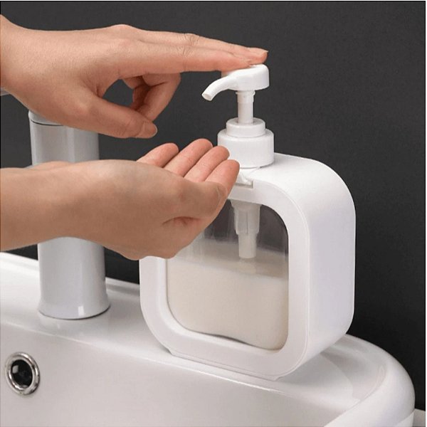 Kit 2 Dispensador de Sabonete Líquido Porta Shampoo Transparente Branco Dispenser
