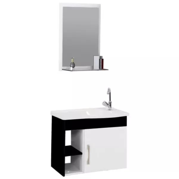 KIT TURIM SUSPENSO 55,5CM COM PIA E ESPELHO PRETO RORATO 682080