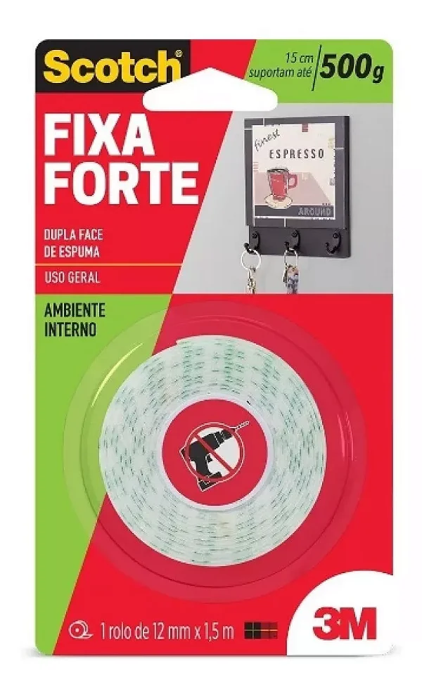 FITA DUPLA FACE 3M 12MMX1,5 METROS ESPUMA 500G FIXA FORTE 188140