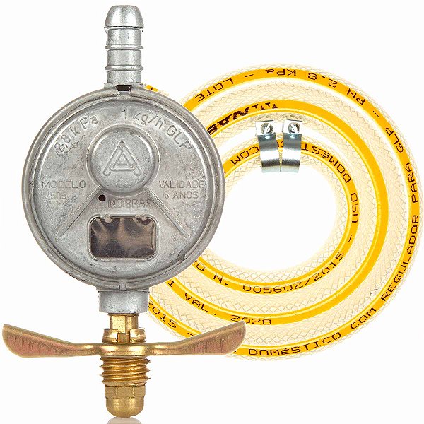REGULADOR DE GAS ALIANCA 505/1 PEQUENO COM MANGUEIRA DE 1,20 METROS