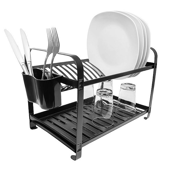 ESCORREDOR DE INOX MAKINOX 12 PRATOS COM PORTA TALHER DE PVC PRETO 0412P 725714