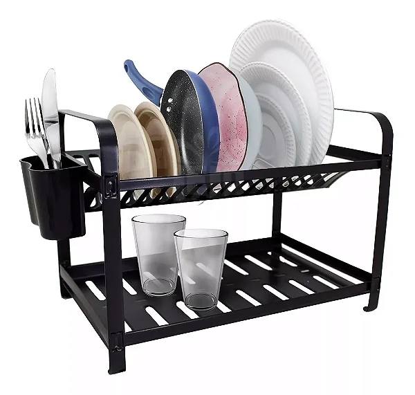 ESCORREDOR DE INOX MAKINOX 16 PRATOS COM PORTA TALHER DE PVC PRETO SEC16EPT 0416P 725722