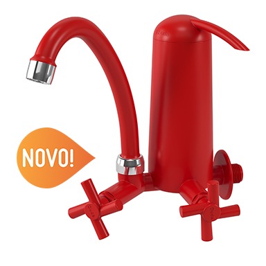 TORNEIRA COM FILTRO PURIFICADOR DUDA BICA MÓVEL 1/2 VERMELHO/CROMADO ROMA 660500 760463