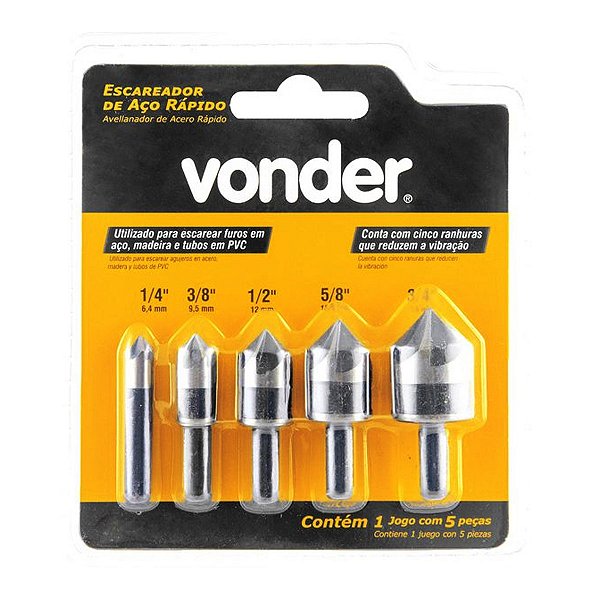 ESCAREADOR VONDER AÇO RAPIDO 1/4-3/4 COM 5 PEÇAS 9143400 558710