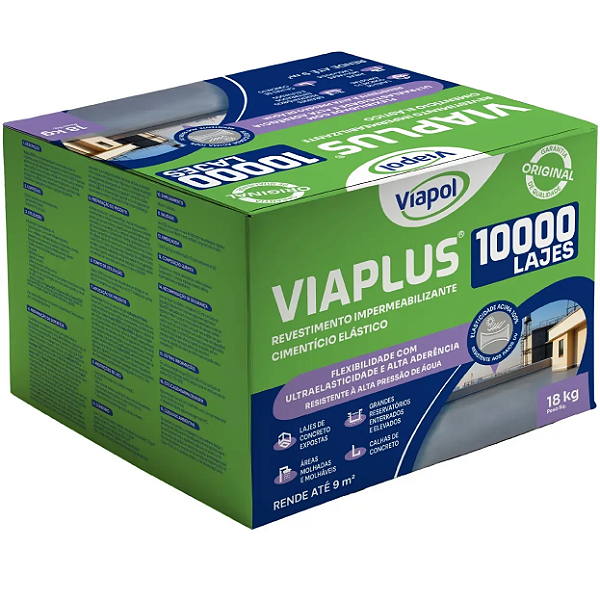 IMPERMEABILIZANTE VIAPOL VIAPLUS 10000 CAIXA 18KG ARGAMASSA 896365