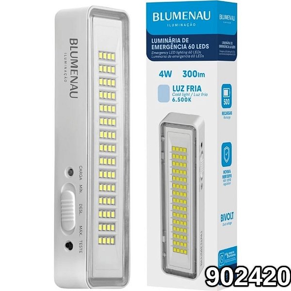 LUMINÁRIA DE EMERGÊNCIA BLUMENAU 60LEDS 4W BIVOLT 044