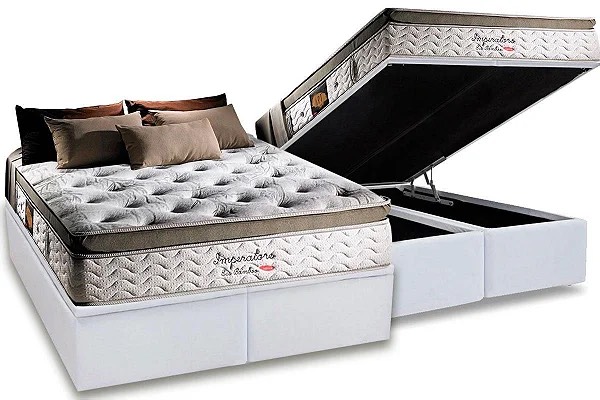 COLCHÃO HERVAL IMPERATORE MOLAS ENSACADAS + BAÚ MARCA STAR SUEDE LISO