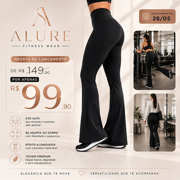 Calça Flare Poliamida Cós Alto | Efeito Alongador