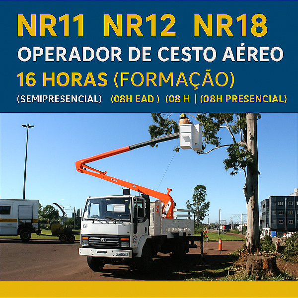 NR 11 - NR 12 - NR 18 Operador de Guindauto/Cesto Aéreo (16 H. Semipresencial) - Formação e Reciclagem