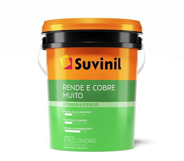 TINTA ACRÍLICA RENDE E COBRE MUITO STANDARD FOSCO INTERNO E EXTERNO BALDE 20L SUVINIL