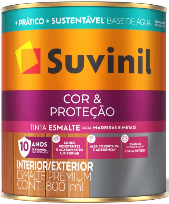 ESMALTE ACETINADO COR E PROTEÇÃO BASE ÁGUA SUVINIL 800ml