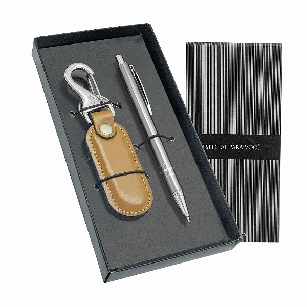 KIT EXEC CANETA SBI 30 + CHAV. COURO  PERSONALIZADO