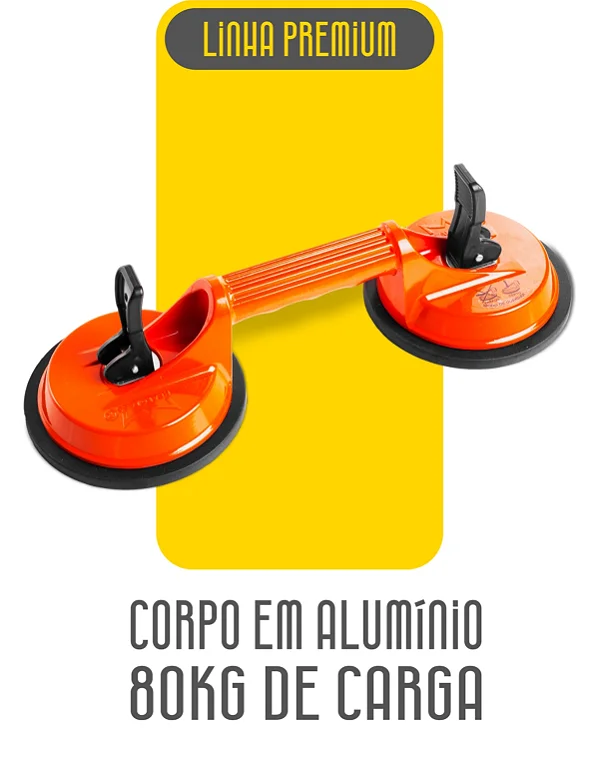 Ventosa Premium Dupla Fixa em ALUMÍNIO Para Vidros e Porcelanatos