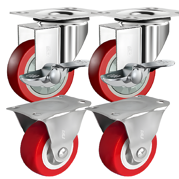 Rodinhas para moveis Com Trava Mesa 2polegadas Vermelho Kit 4Und - RRJ