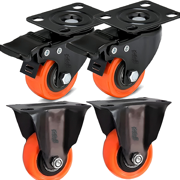 Rodinhas para moveis Com e Sem Freio 2polegadas Laranja Kit 4Und - RRJ