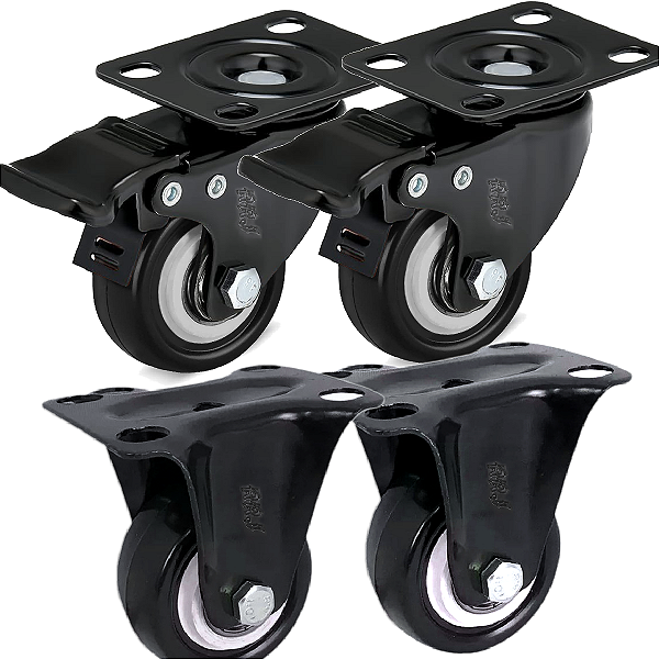Rodinhas para moveis Com e Sem Trava 2 polegadas Preto Kit 4 Und - RRJ