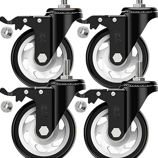 Rodinhas para moveis pesados Espiga 3polegadas Preto Kit 4Und - RRJ