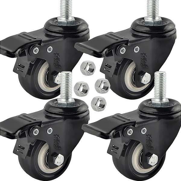 Rodizio para moveis Espiga Trava M8 1,5 polegadas Preto Kit 4Und - RRJ