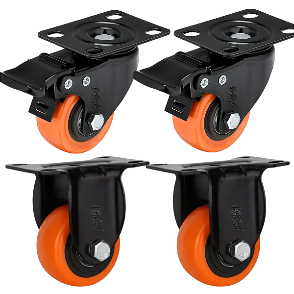 Rodizio para moveis Com Freio 1,5 polegadas Laranja Kit 4 Und - RRJ