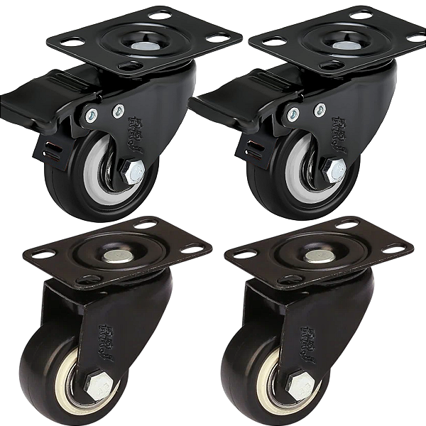 Rodizio para moveis Com trava Mesa 1,5 polegadas Preto Kit 4 Und - RRJ