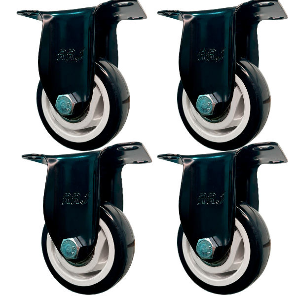 Rodinhas para moveis pesados fixas 3 polegadas Preta Kit 4 Und - RRJ