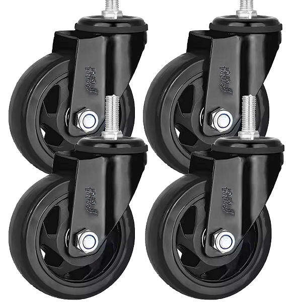 Rodinha para moveis pesados Com espiga 3polegadas Preto Kit 4Und - RRJ